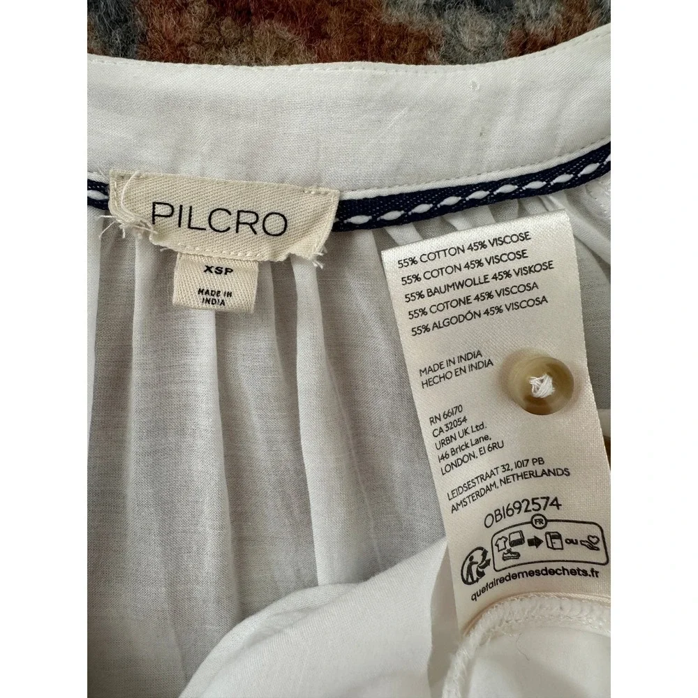 Pilcro Henley Blouse Womens XSP White Long Sleeve Cotton Viscose Boho Top - Picture 2 of 9